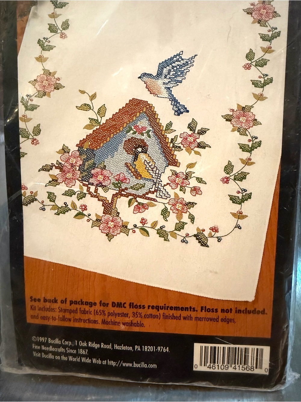 Bucilla Stamped Cross Stitch Fabric Birdhouse Table Runner- No Floss- #41568 - Picture 3 of 5